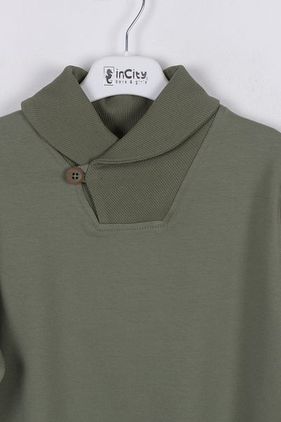 incity Boy's Green Buttoned Collar Sweatshirt