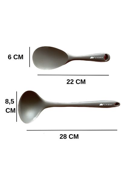 Multiamo Hard Tip Heat Resistant Fireproof Nonstick Silicone Spoon Set 2 Pieces 22cm Spoon 28cm Ladle