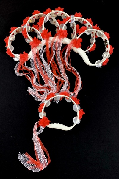 ZEYMERADE Kırmızı Süslü Gelin Nedime Kına Gecesi Düğün Sünnet Tefi, Üç Boyut ...