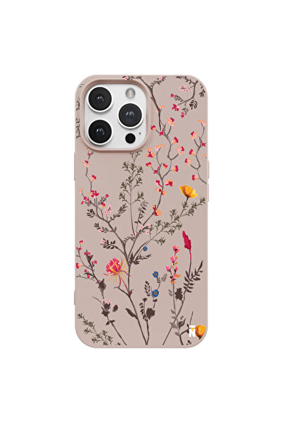 Casen iPhone 14 Pro Silikon Özel Tasarım Çiçekli Zarif Pudra Pembe Renkli Tel...