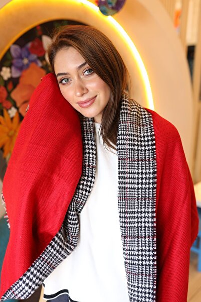 REMSA Double Sided Houndstooth Patterned Scarf Shoulder Shawl 70X185 cm 1212 Red