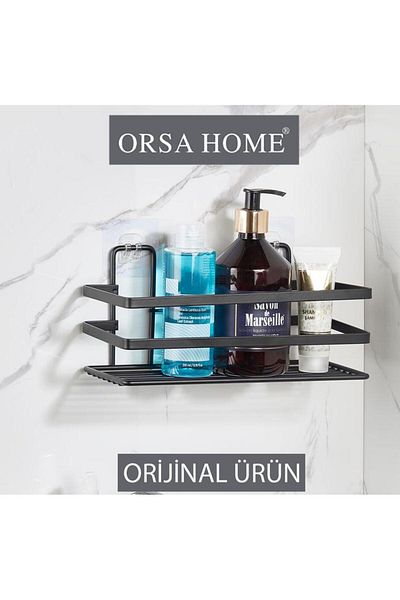ORSA HOME 992 Μονό Λαμα Αυτοκόλλητο Μαύρο Ορθογώνιο Ράφι Μπάνιου