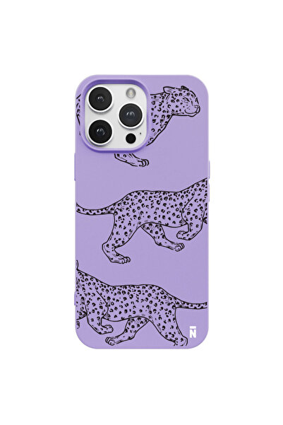 Casen iPhone 14 Pro Max Silikon Özel Tasarım Çita Hayvanlı Lila Renkli Telefo...