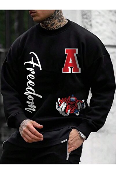 Revasser Hanorac din bumbac unisex femei/bărbați negru Freedom Diamond oversi...