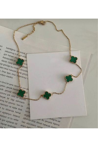 Accessories Model Small Size Gold Color Steel Green Color Necklace
