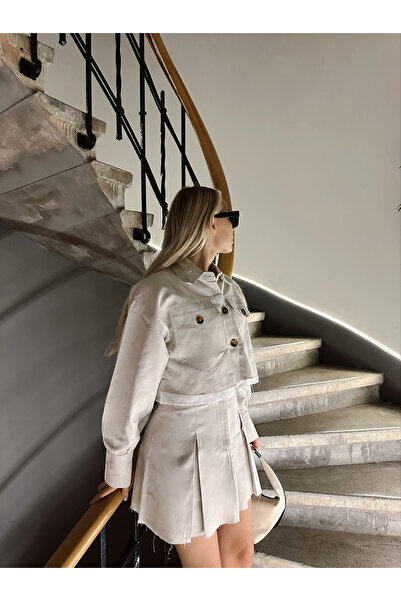 R&G RIMANERE GIOVANI Μίνι υφαντή φούστα με πλισέ και σετ μπουφάν (Γυναικείο μοντέλο κοντής φούστας με πλισέ)