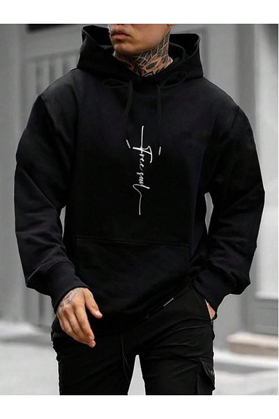 Revasser Unisex Γυναικεία/Ανδρική Μαύρη ΔΩΡΕΑΝ Φούτερ με στάμπα με κουκούλα