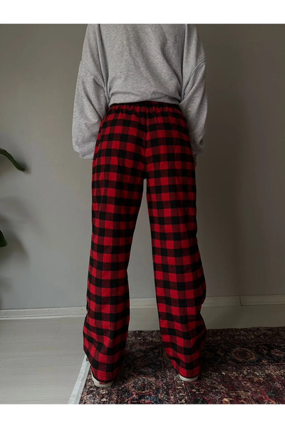 Gofeel Harajuku Streetwear Tech Siyah/Kırmızı renkli ekose eşofman altı