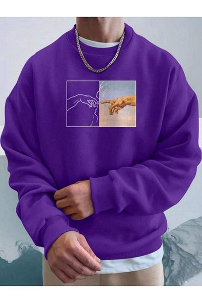 Revasser Unisex Γυναικεία/Ανδρικά χέρια Πολύχρωμο βαμβακερό φούτερ με λαιμόκοψη