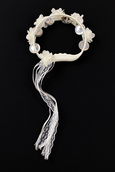 ZEYMERADE Krem Süslü Gelin Nedime Kına Gecesi Tefi, Üç Boyut Lazer Çiçek ve K...