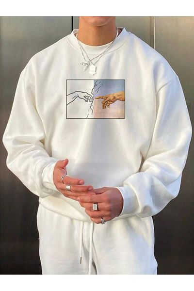 Revasser Unisex dámské/pánské ruce Barevná oversize bavlněná mikina s výstřihem