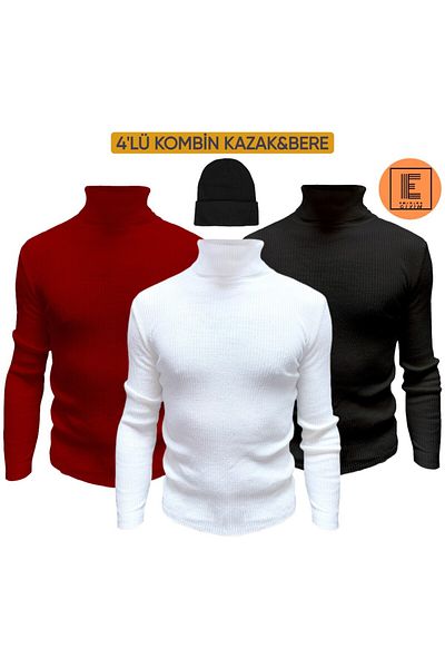 EMKA GİYİM 4-piece combination turtleneck turtleneck sweater and beret