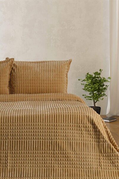 Merinos طقم بطانية مودرن لاين 3 قطع - خردل