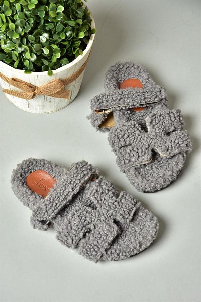 Fox Shoes Graue Damen Hausschuhe - Pelziges Design