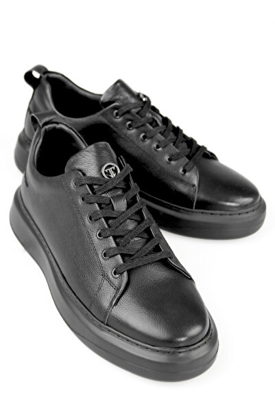 Tripy Hakiki Deri Erkek Bağcıklı Büyük Numara Siyah Sneaker Ayakkabı Massa (36-50 Numara)