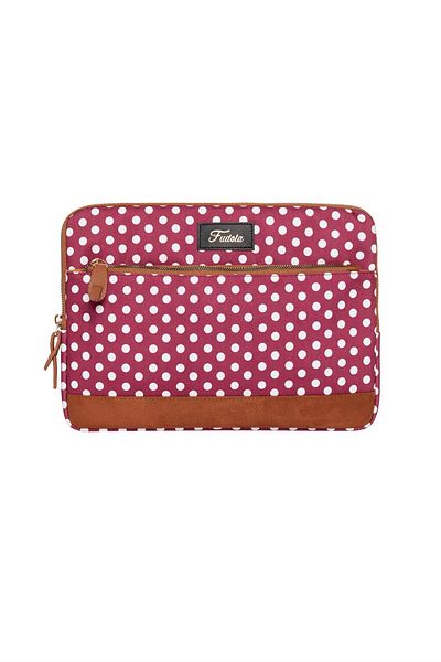 Fudela 13-14 Inch Burgundy Polka Dot Macbook-Laptop Bag