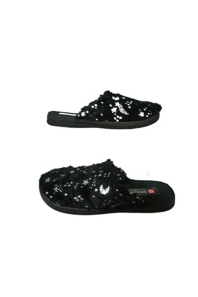 GEZER Women's Black-Silver Plush Indoor Slippers