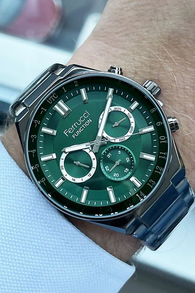 Ferrucci 3 Atm Waterproof Function Men's Wristwatch Smoked Color Steel Strap + Bracelet GFRE2029C1