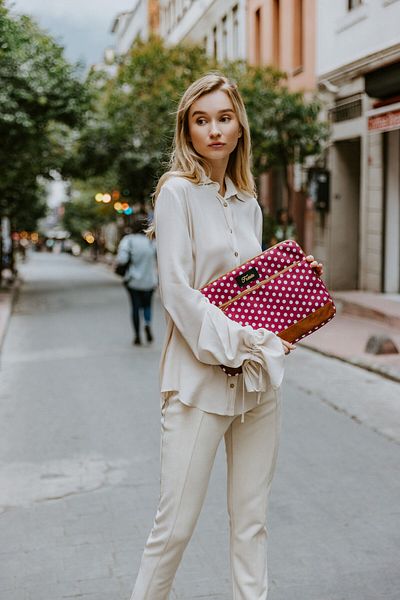 Fudela 13-14 Inch Burgundy Polka Dot Macbook-Laptop Bag