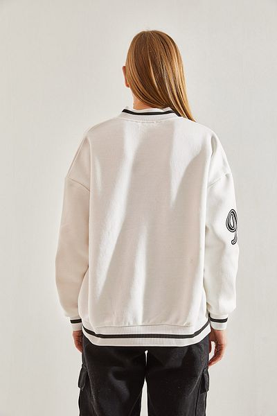 Bianco Lucci Women's Three Thread Raised Printed College Cardigan