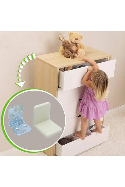 Yapıkan 2 pcs. Cream Child Safety Cabinet Fixing Bracket Set - Furniture Goods Tipping Fall Preventive