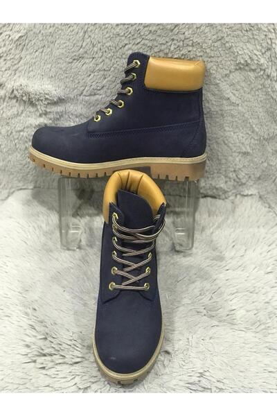 Aysun Ayakkabı lacivert dış metaryal hakiki deri iç metaryal kürklü bağcıklı bot