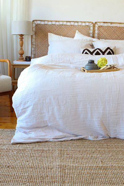 vivamaison Double 2 Layer Muslin Duvet Cover Set, 100% Cotton Soft Fabric 200x220 cm Ecru