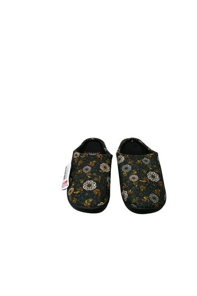 GEZER Women's Dark Green Floral Patterned Indoor Slippers