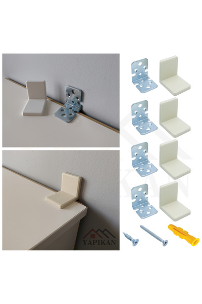 Yapıkan 4 Ad. Ağır Dolap Duvar Montaj Askı Sabitleme Seti Krem - Mobilya Eşya...