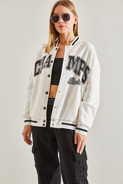 Bianco Lucci Women's Three Thread Raised Printed College Cardigan