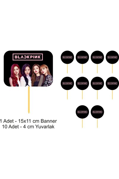 Atölye7Tasarım Black Pink 11 Adet Özel ve Yuvarlak Kesim Hazır Pasta Kürdanı ...