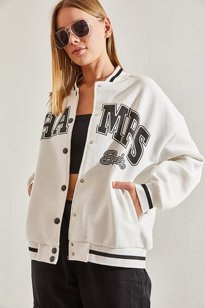 Bianco Lucci Women's Three Thread Raised Printed College Cardigan