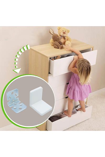 Yapıkan 2 pcs. White Earthquake Safety Cabinet Fixing Apparatus Set - Furniture Wall Fixing Apparatus