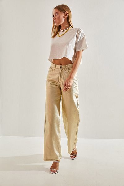 Bianco Lucci Women's Metallic Coated Trousers