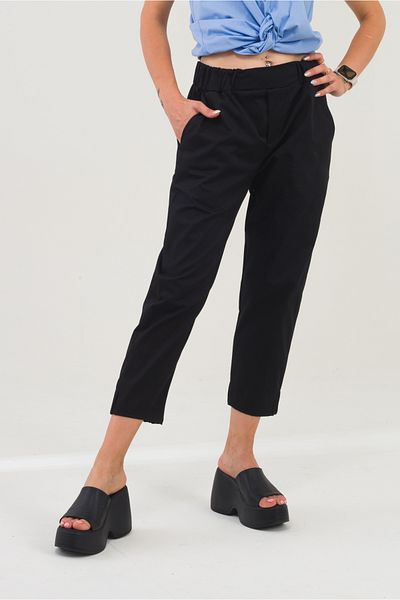 Bold & Young Pantaloni negri din bumbac Power Lycra pentru femei, cu talie elastică și picioare elastice