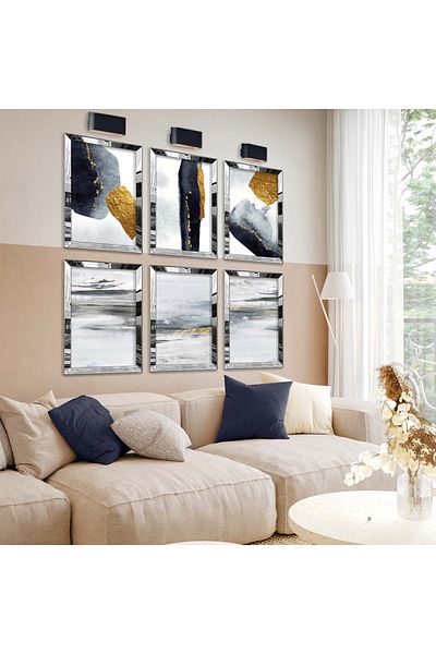 Zevahir Mobilya Dekorasyon Set de pictură MDF cu șase teme moderne, cu cadru din plexiglas cu oglindă argintie