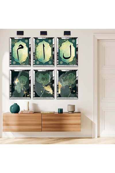 Zevahir Mobilya Dekorasyon Set de masă din MDF cu cadru din plexiglas cu oglindă argintie Elif Lam Mim Religious Model Six