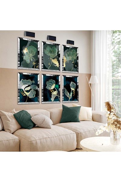 Zevahir Mobilya Dekorasyon SET DE MASA MDF CU MODEL DE FLORI DE DESEN MODERN 6 PIESE