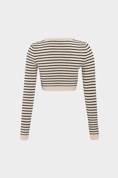 Açelya Okcu Γυναικείο πλεκτό πουλόβερ Crew Neck ριγέ Slim Fit