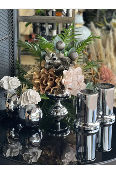 TASARIMHMODA Yapay Çiçekli 5 Parça Set Gümüş