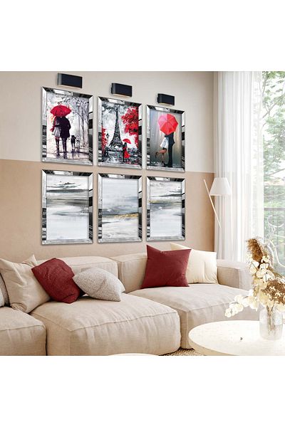 Zevahir Mobilya Dekorasyon Turnul Eiffel și set de pictură MDF cu șase cărămizi cu cadru din plexiglas cu oglindă argintie