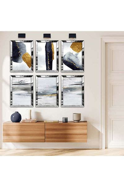 Zevahir Mobilya Dekorasyon Set de pictură MDF cu șase teme moderne, cu cadru din plexiglas cu oglindă argintie