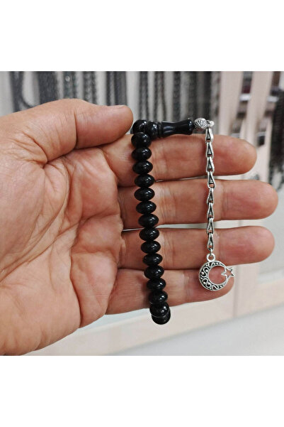 OltutaşıMarket Tekerlek Kesim 4 Parmak Gürcistan Oltu Taşı Tesbih Ay Yıldızlı