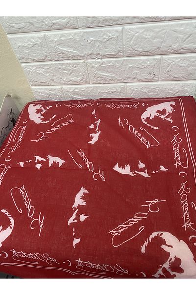 sema aksesuar Red Atatürk Silhouette and Signature Cotton Fabric Scarf - Bandana - 23 April, 29 October, 19 May