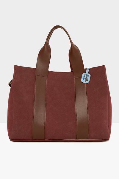 Bagmori Claret Red Women's Double Leather Stripe Large Nubuck Tote Bag M000008158