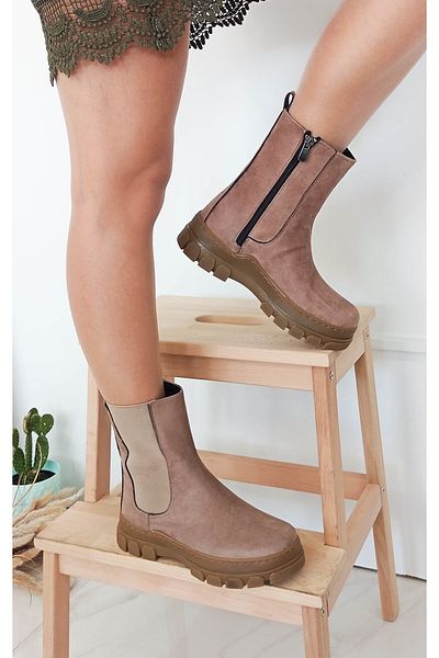 GDT Ayakkabı Γυναικείες μπότες Suede Mink με ελαστική επίπεδη σόλα με φερμουάρ