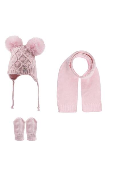 Kitti 3-12 Ay Kız Bebek , Atkı Bere Eldiven 3 Lü Takım