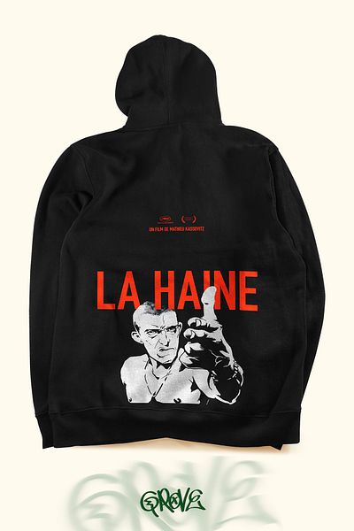 Grove Fashion La Haine Protest, imprimat față și spate, unisex, supradimensionat, cu glugă, cu 2 fire, cu glugă
