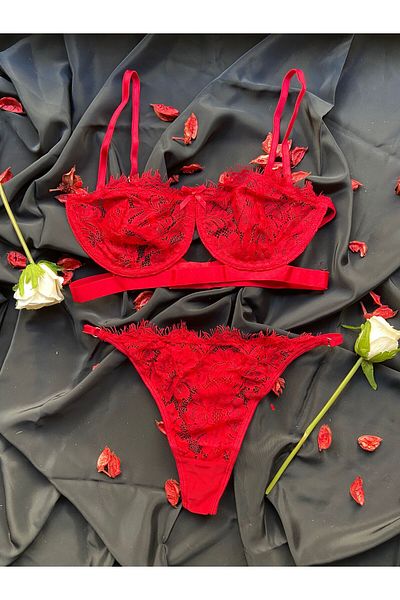 angel fashion Red Bralet Set Anastasia Red Bra Set Thong Panties Bra Underwear
