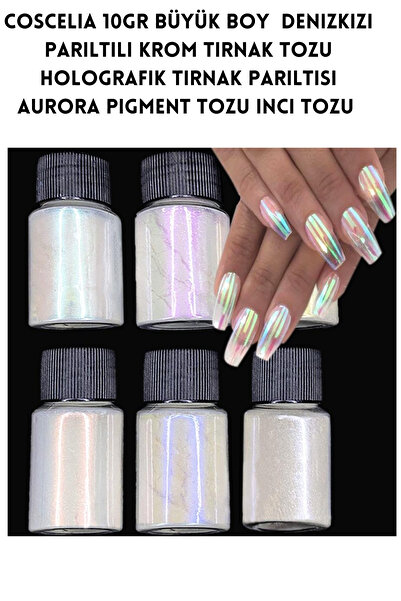 Coscelia 10gr büyük boy Denizkızı Parıltılı Tırnak Tozu Holografik Tırnak Par...